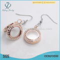 New model rose gold crystal floating lockets earrings with magnetic top selling